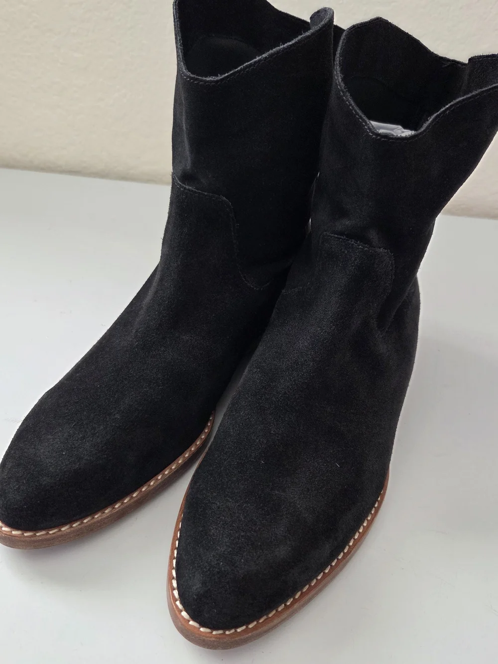 Vince Black Suede Ankle Boots - Pointed Toe Western Style